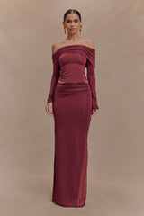 Judy Slinky And Mesh Off Shoulder Top - Wine