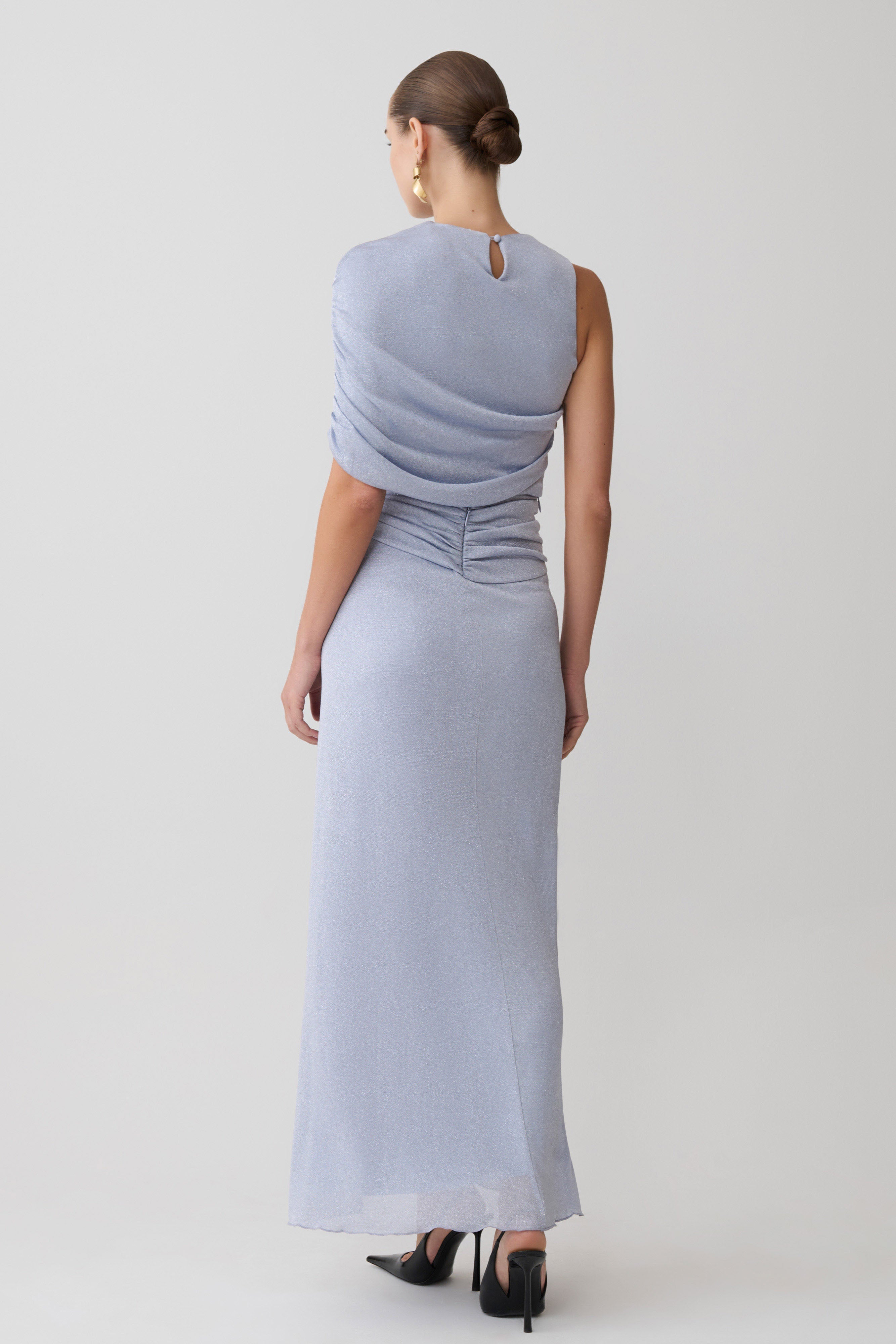 Adrienne Lurex Knot Maxi Skirt - Pastel Blue